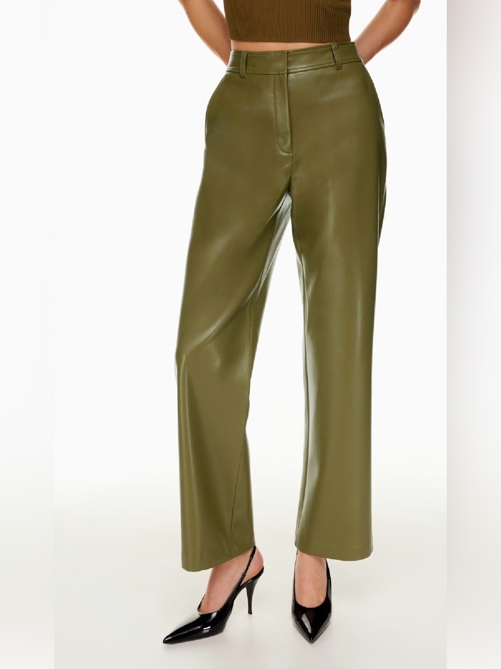 Aritzia Babaton Agency High-waisted Vegan Leather pants in Olive green